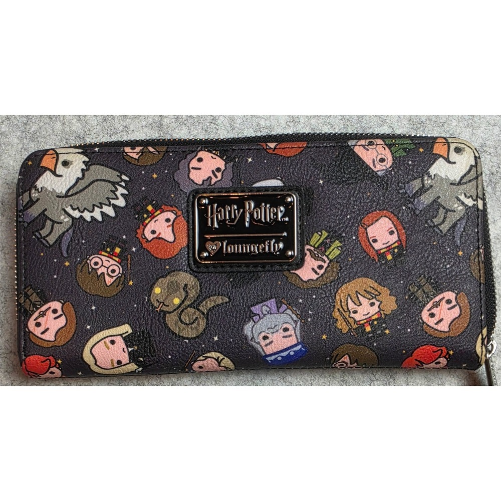 Loungefly Harry Potter Chibi Wallet Wizarding World AOP Faux Leather Zip Clutch